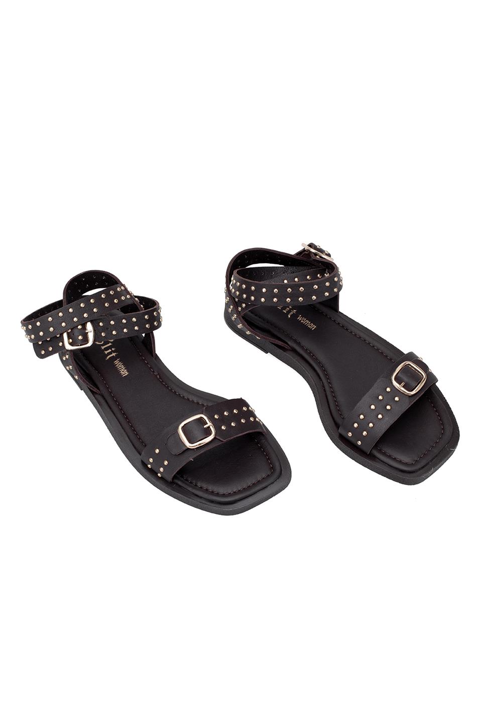 Elit Maribelle Kadın Hakiki Deri Ortopedik Düz Sandalet Kahverengi