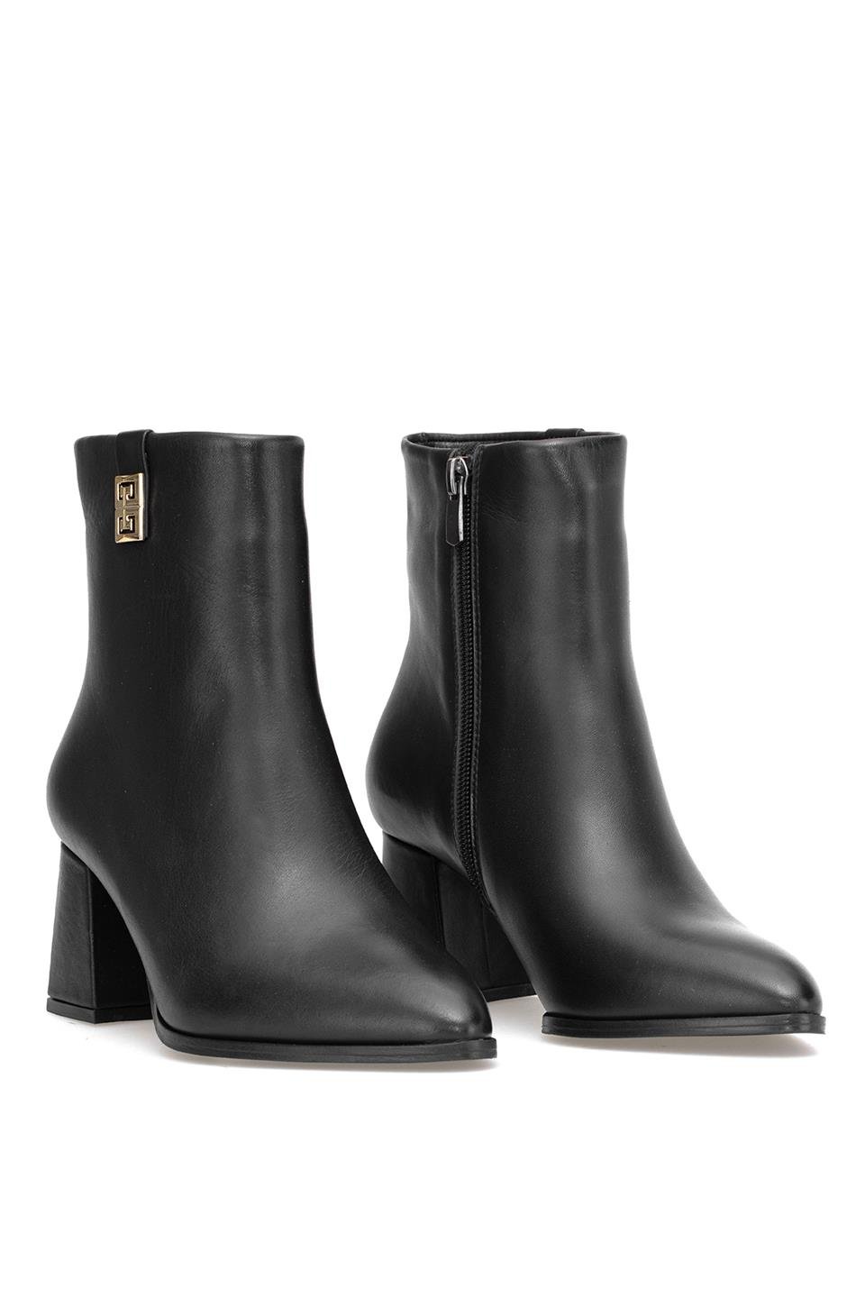 Elit Marivonne Kadın Hakiki Deri Topuklu Bot Siyah