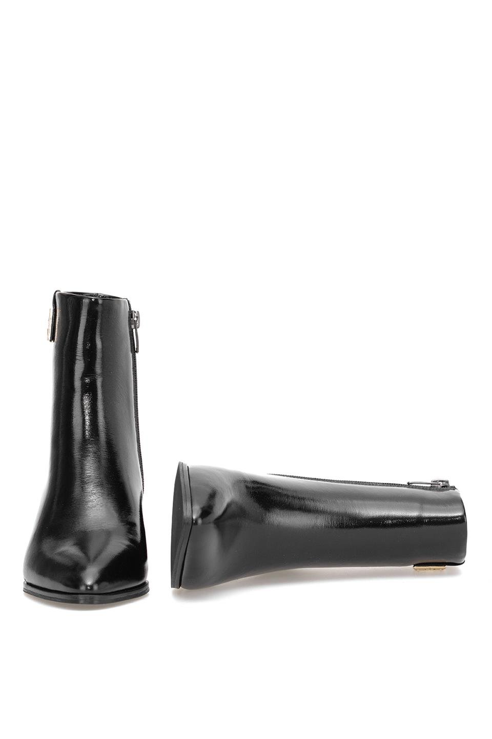 Elit Marivonne Kadın Hakiki Rugan Deri Topuklu Bot Siyah