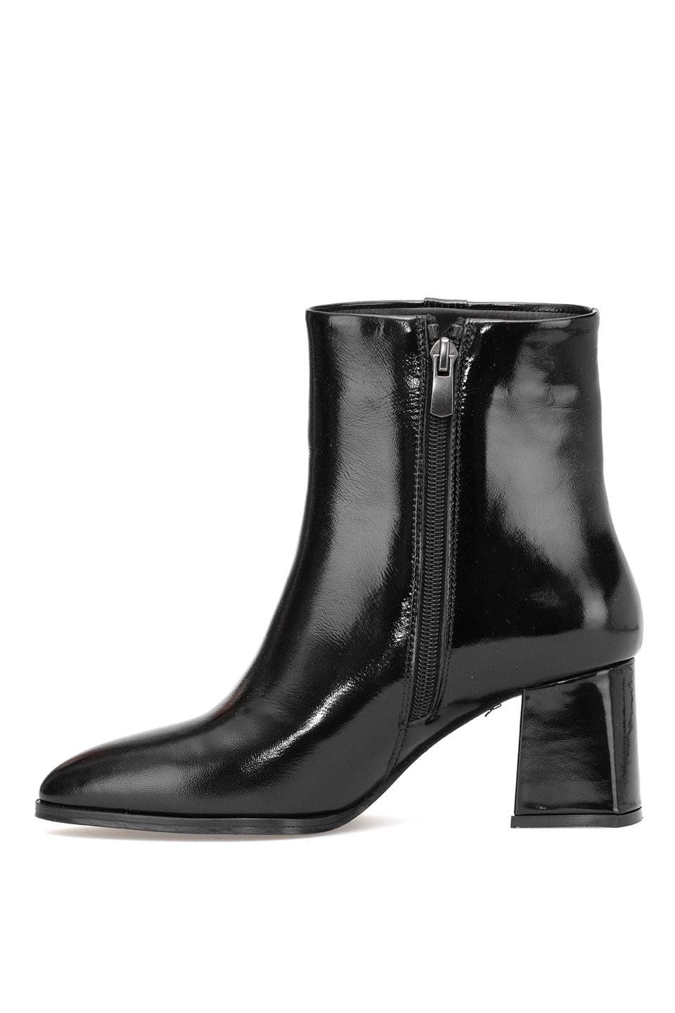 Elit Marivonne Kadın Hakiki Rugan Deri Topuklu Bot Siyah