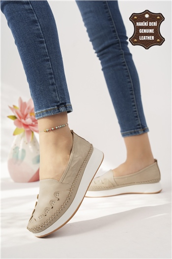 Elit Mn84C Kadın Hakiki Deri Espadril Bej