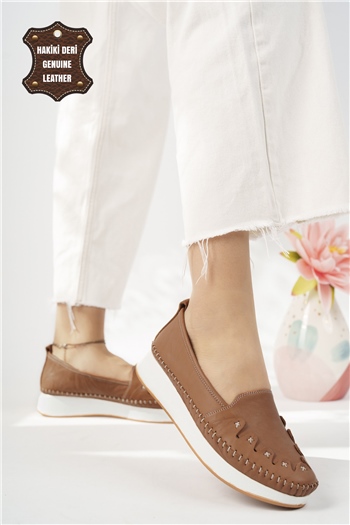 Elit Mn84C Kadın Hakiki Deri Espadril Taba