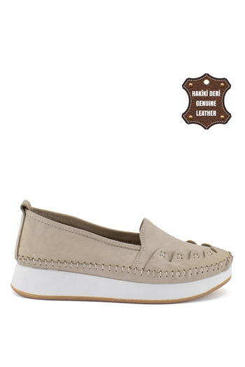 Elit Mn84C Kadın Hakiki Deri Espadril Bej