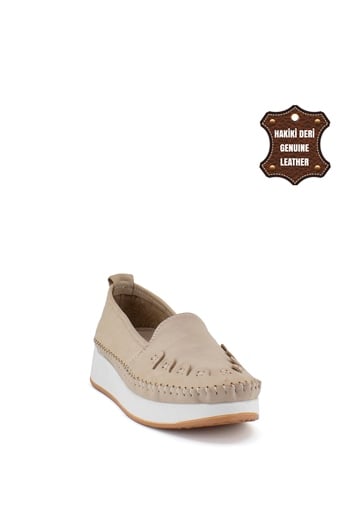 Elit Mn84C Kadın Hakiki Deri Espadril Bej