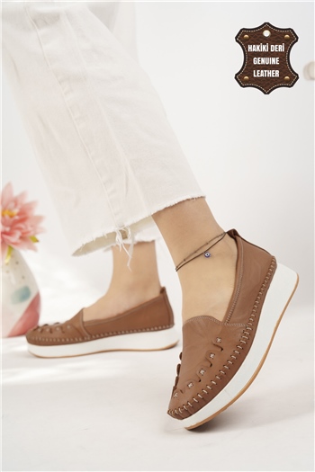 Elit Mn84C Kadın Hakiki Deri Espadril Taba