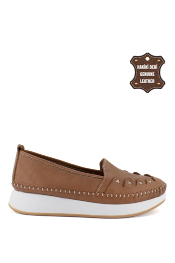 Elit Mn84C Kadın Hakiki Deri Espadril Taba