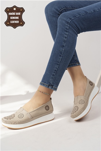 Elit Mn85L21C Kadın Hakiki Deri Espadril Bej