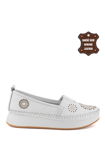 Elit Mn85L21C Kadın Hakiki Deri Espadril Beyaz