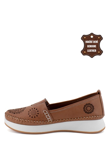 Elit Mn85L21C Kadın Hakiki Deri Espadril Taba