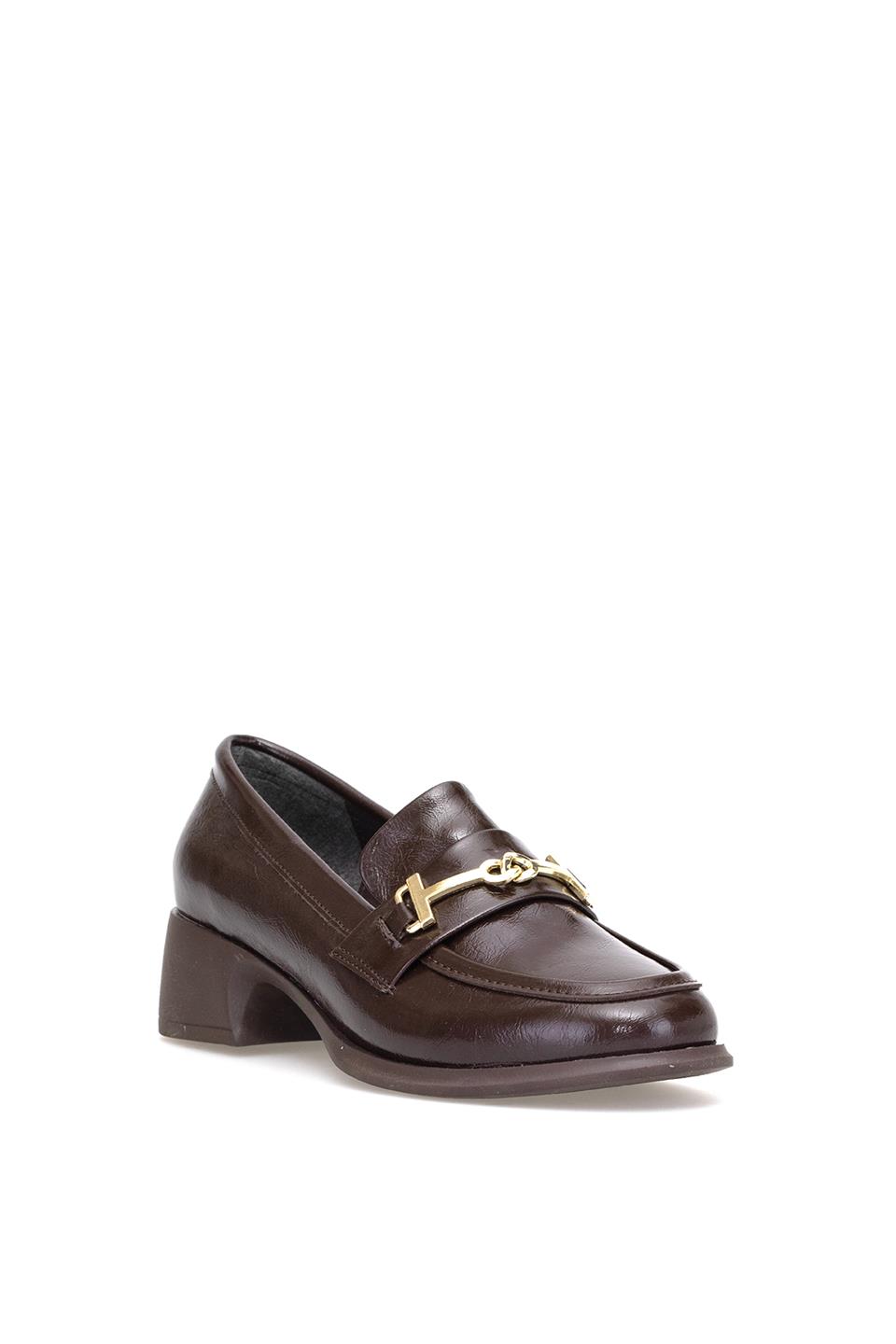 Elit PM161 K1063 Kadın Rugan Klasik Topuklu Ayakkabı Kahverengi