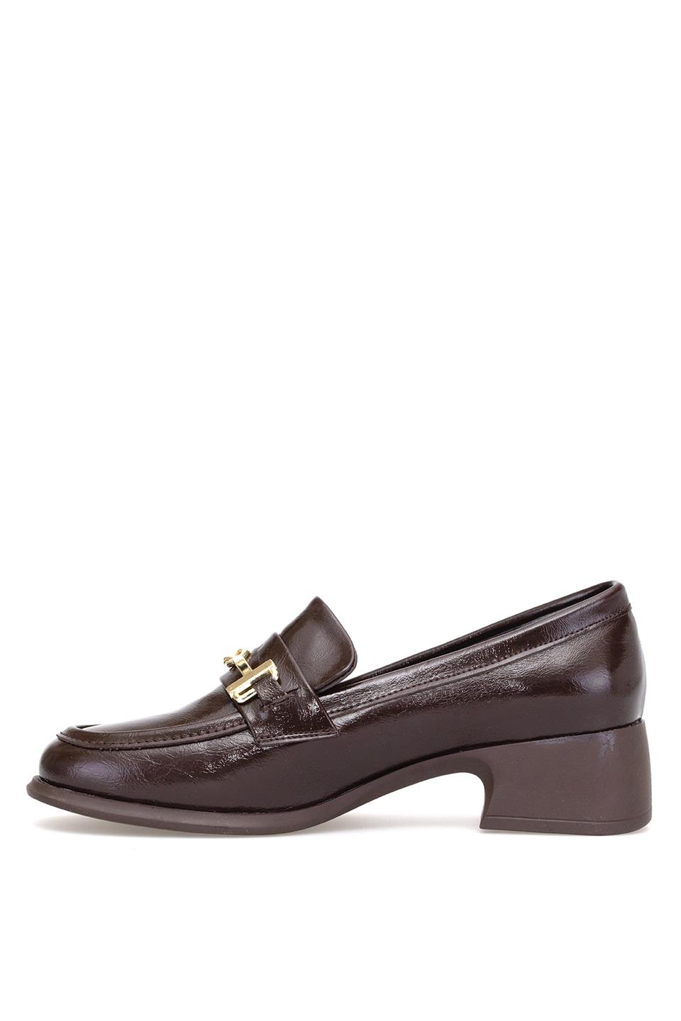 Elit PM161 K1063 Kadın Rugan Klasik Topuklu Ayakkabı Kahverengi