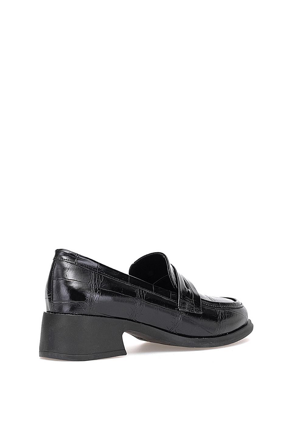 Elit PM161 K1066 Kadın Kroko Klasik Topuklu Ayakkabı Siyah