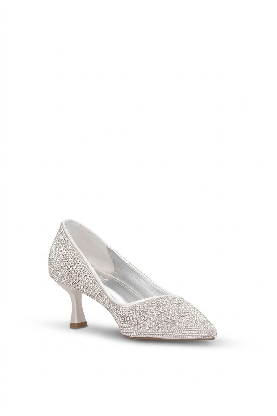 Elit PM221 K9921 Kadın Klasik Topuklu Ayakkabı Beyaz - Gümüş