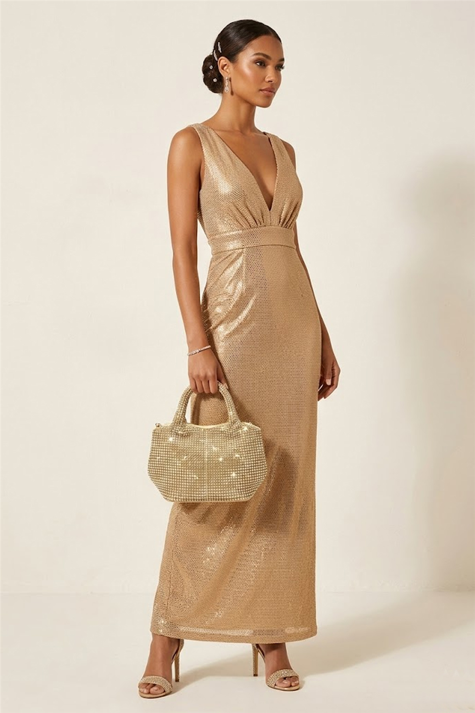 Elit PM37005 Kadın Taşlı Abiye Çanta Altın