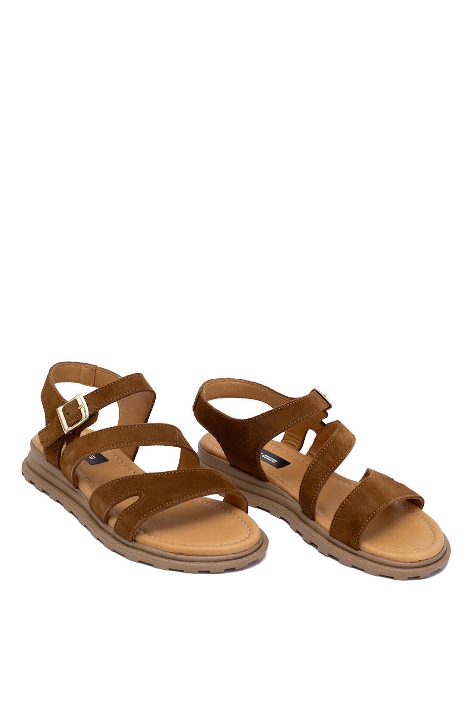 Elit Rhea Kadın Hakiki Deri Düz Sandalet Taba