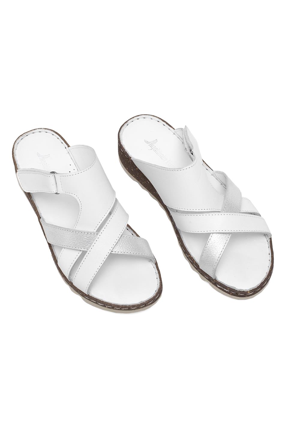 Elit Rhm012 Kadın Hakiki Deri Ortopedik Düz Terlik Beyaz