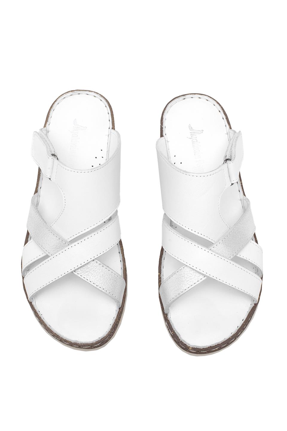 Elit Rhm012 Kadın Hakiki Deri Ortopedik Düz Terlik Beyaz