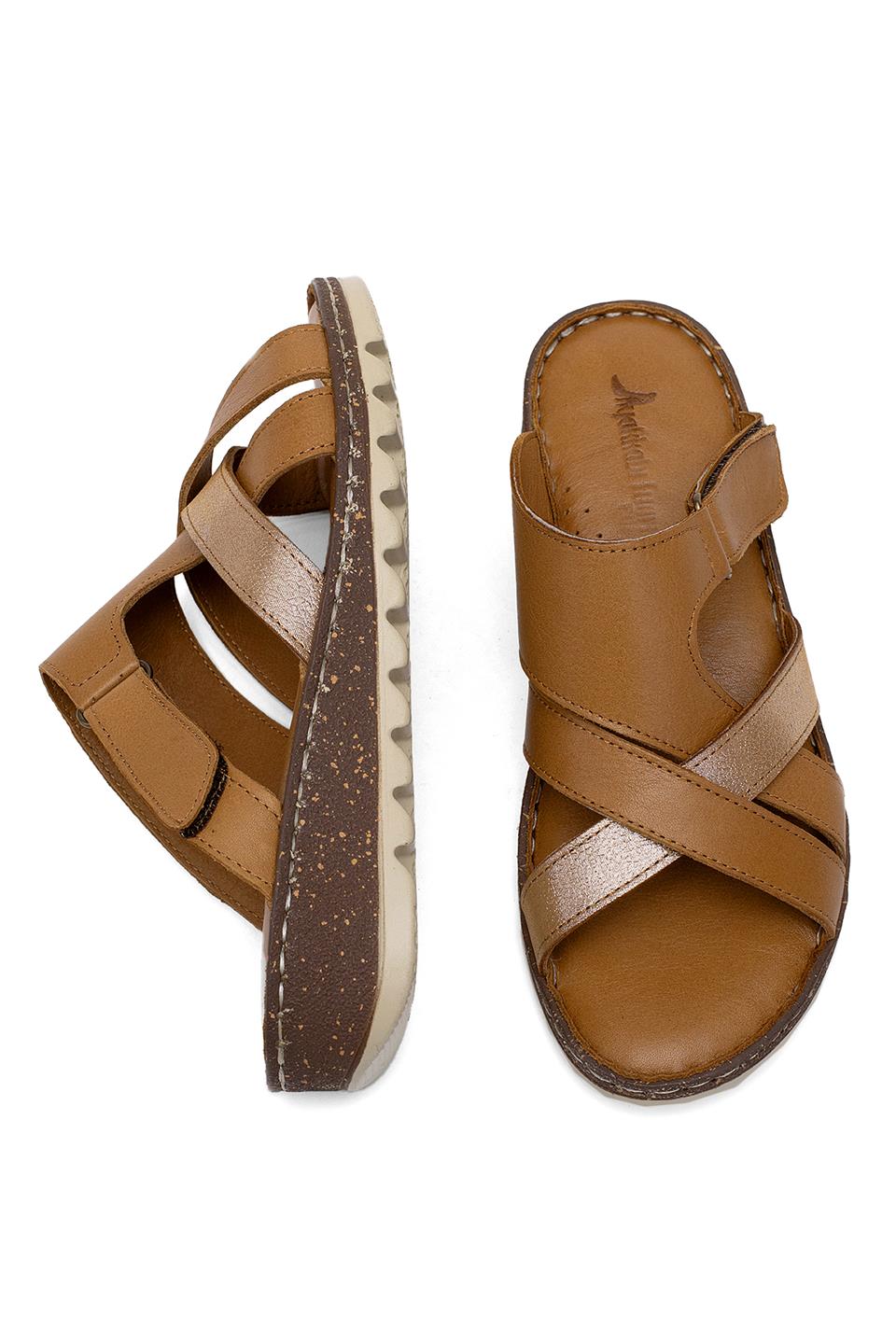 Elit Rhm012 Kadın Hakiki Deri Ortopedik Düz Terlik Taba