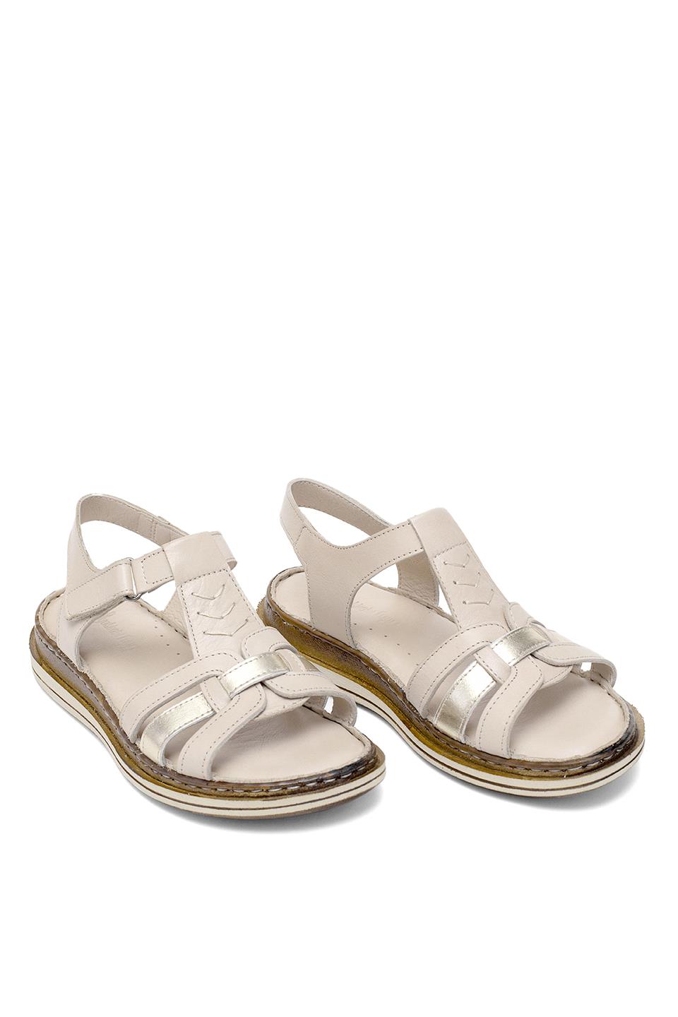 Elit Rhm017 Kadın Hakiki Deri Ortopedik Düz Sandalet Bej