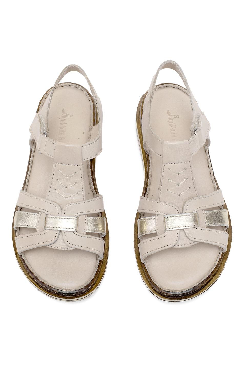 Elit Rhm017 Kadın Hakiki Deri Ortopedik Düz Sandalet Bej