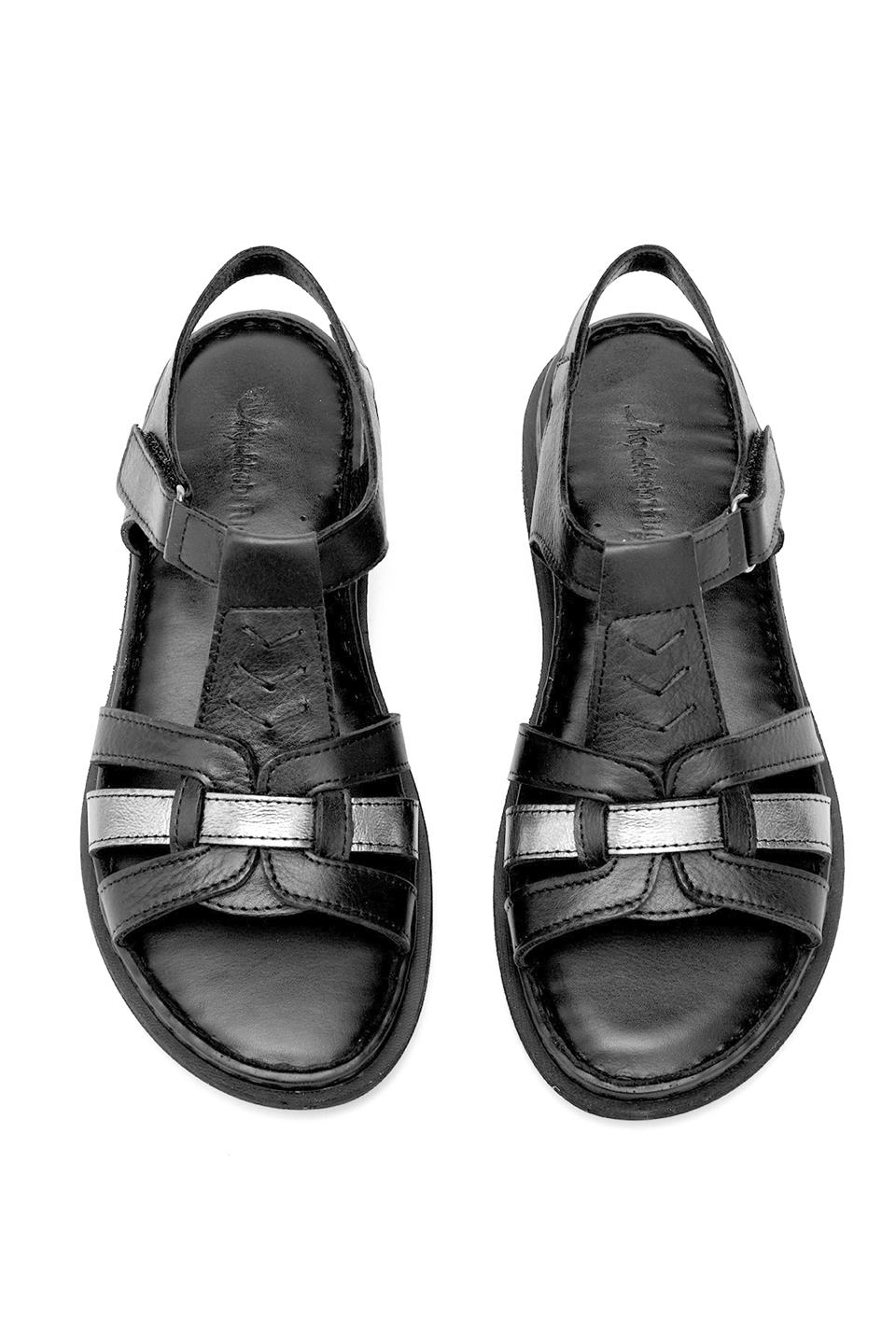 Elit Rhm017 Kadın Hakiki Deri Ortopedik Düz Sandalet Siyah