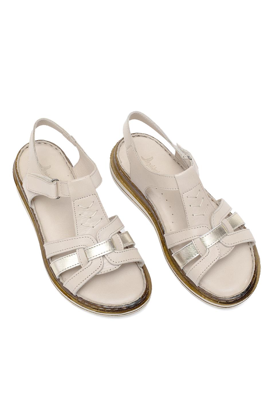 Elit Rhm017 Kadın Hakiki Deri Ortopedik Düz Sandalet Bej