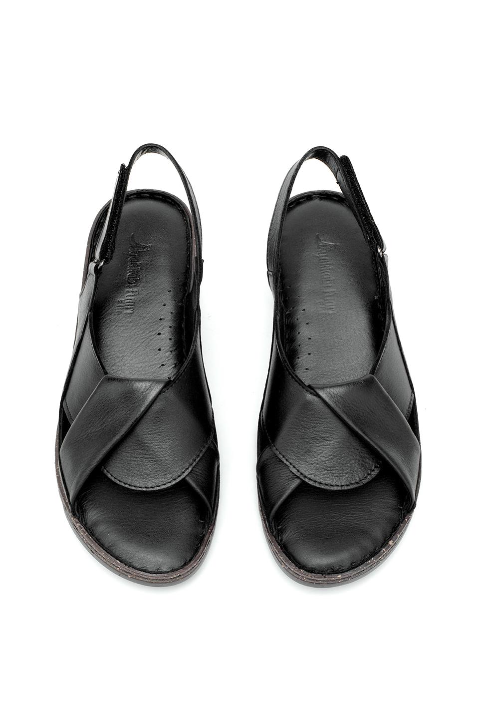 Elit Rhm018 Kadın Hakiki Deri Ortopedik Düz Sandalet Siyah