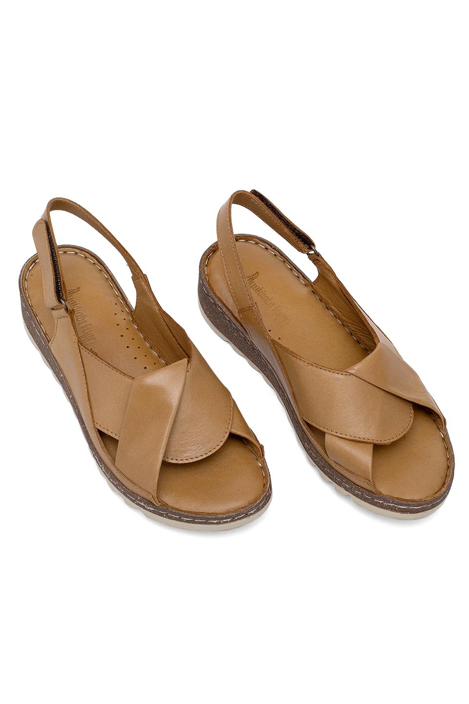 Elit Rhm018 Kadın Hakiki Deri Ortopedik Düz Sandalet Taba