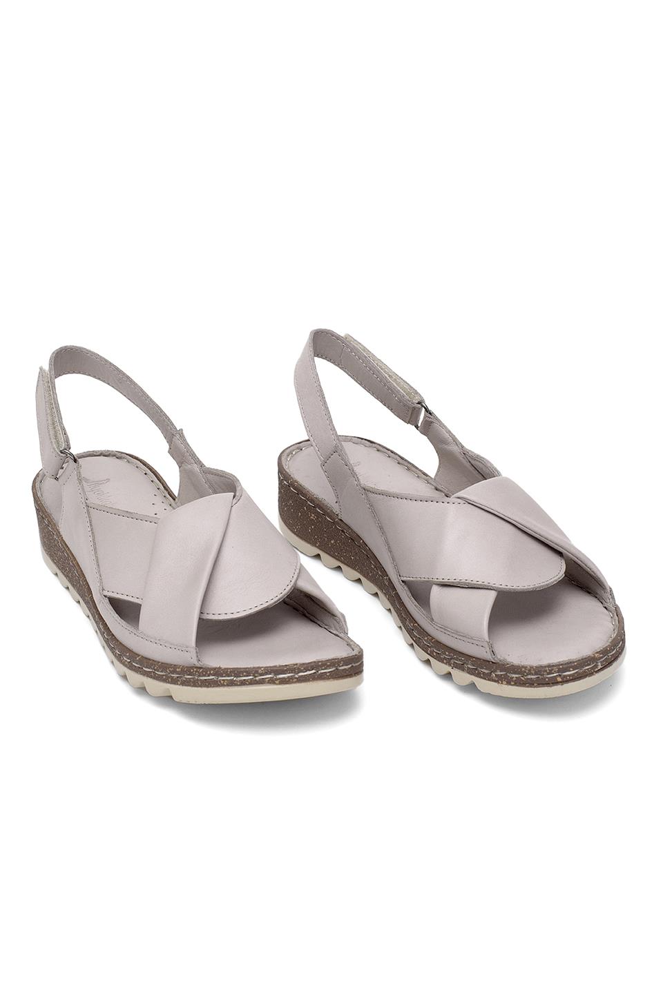Elit Rhm018 Kadın Hakiki Deri Ortopedik Düz Sandalet Gri