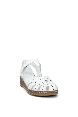 Elit Rhm204 Kadın Hakiki Deri Düz Sandalet Beyaz