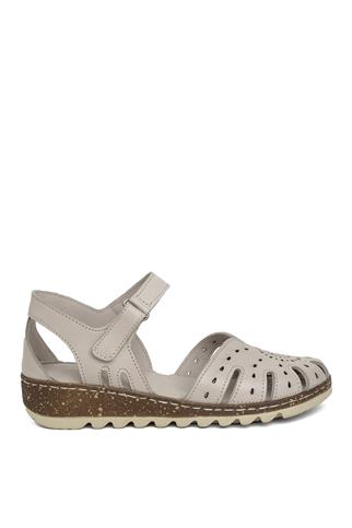 Elit Rhm204 Kadın Hakiki Deri Düz Sandalet Gri