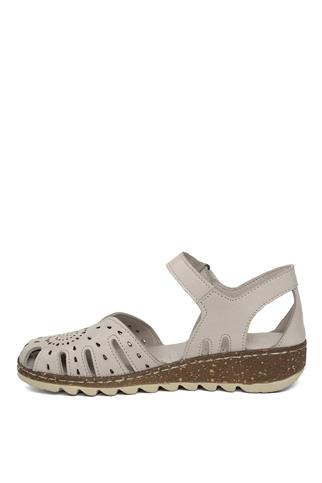 Elit Rhm204 Kadın Hakiki Deri Düz Sandalet Gri