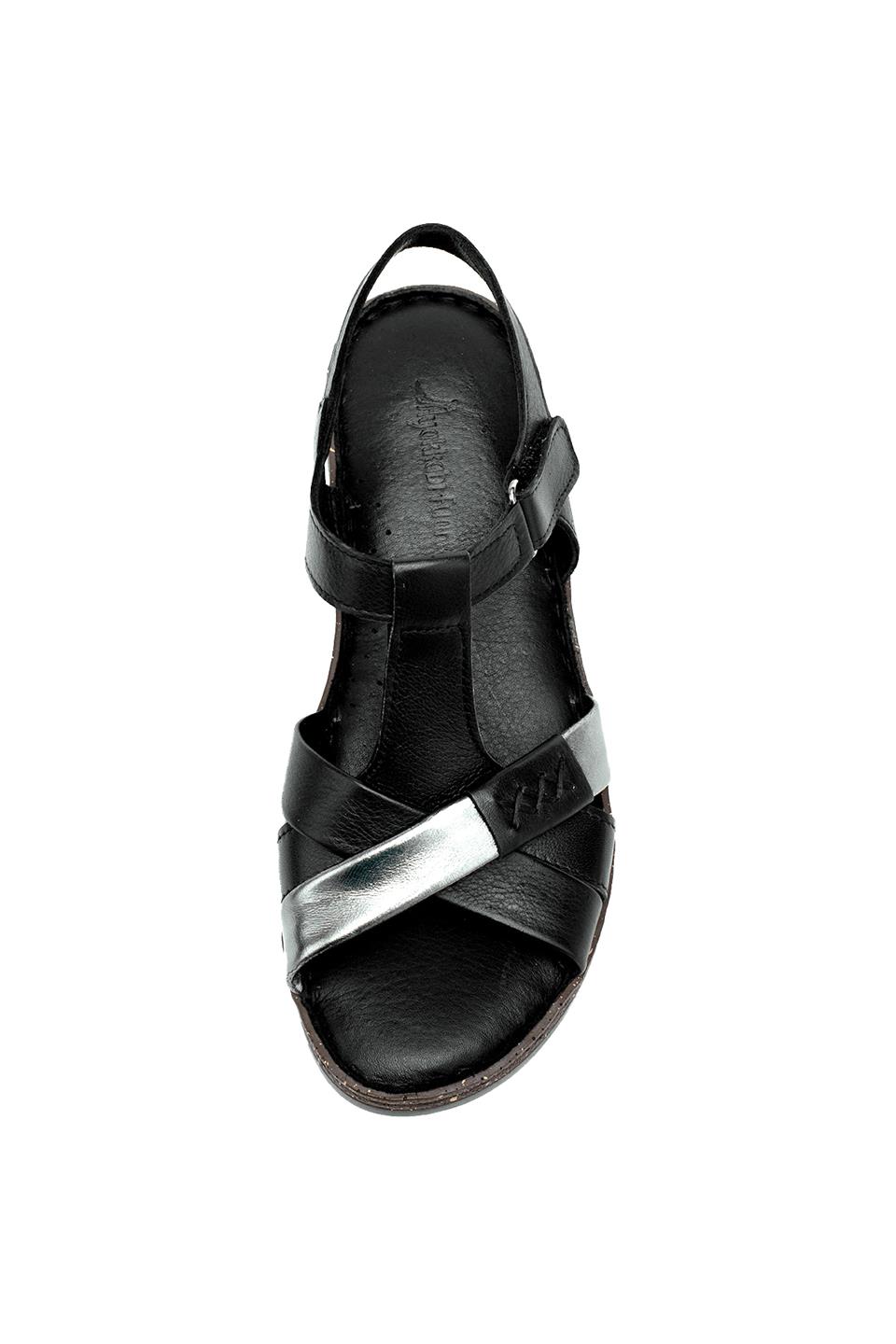 Elit Rhm207 Kadın Hakiki Deri Ortopedik Düz Sandalet Siyah