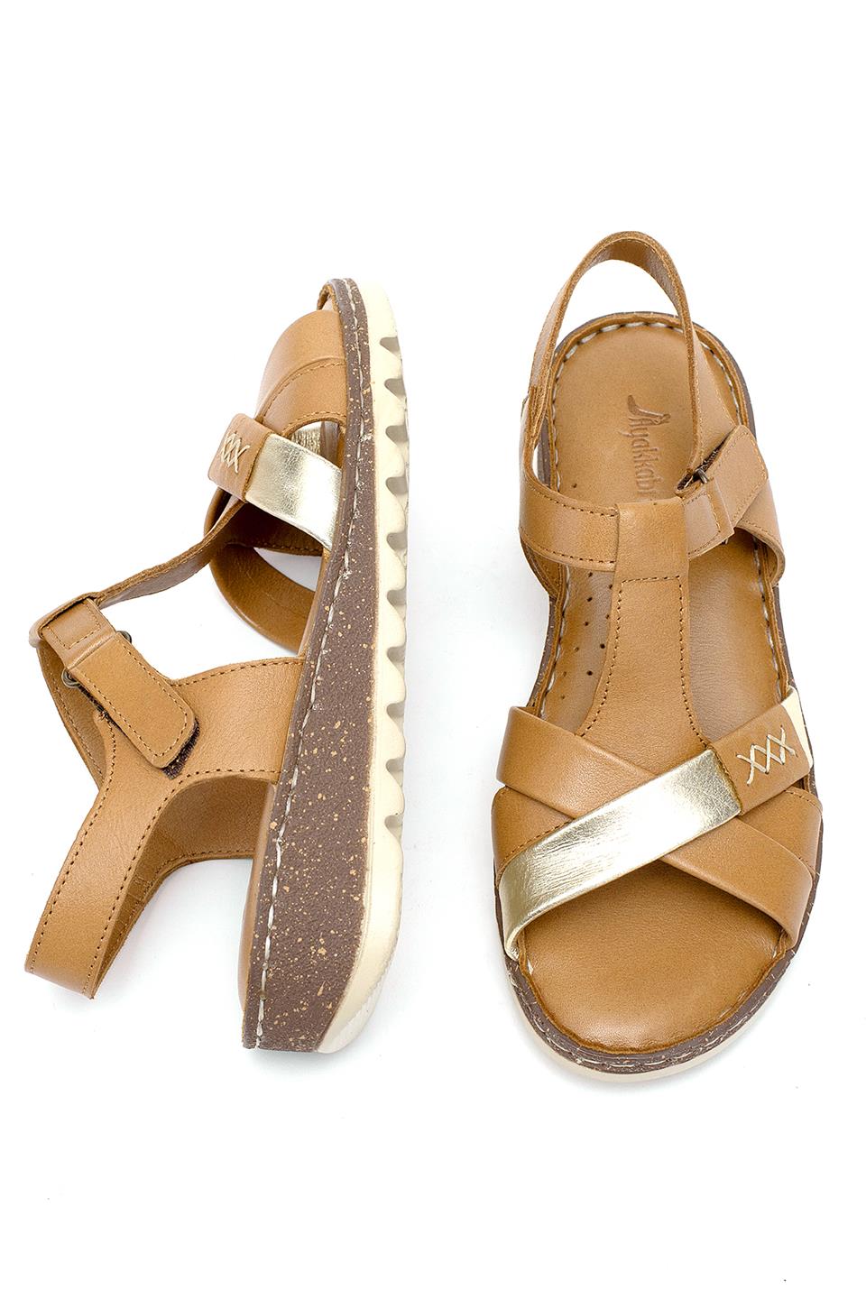 Elit Rhm207 Kadın Hakiki Deri Ortopedik Düz Sandalet Taba