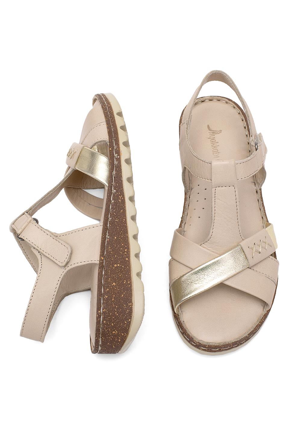 Elit Rhm207 Kadın Hakiki Deri Ortopedik Düz Sandalet Bej