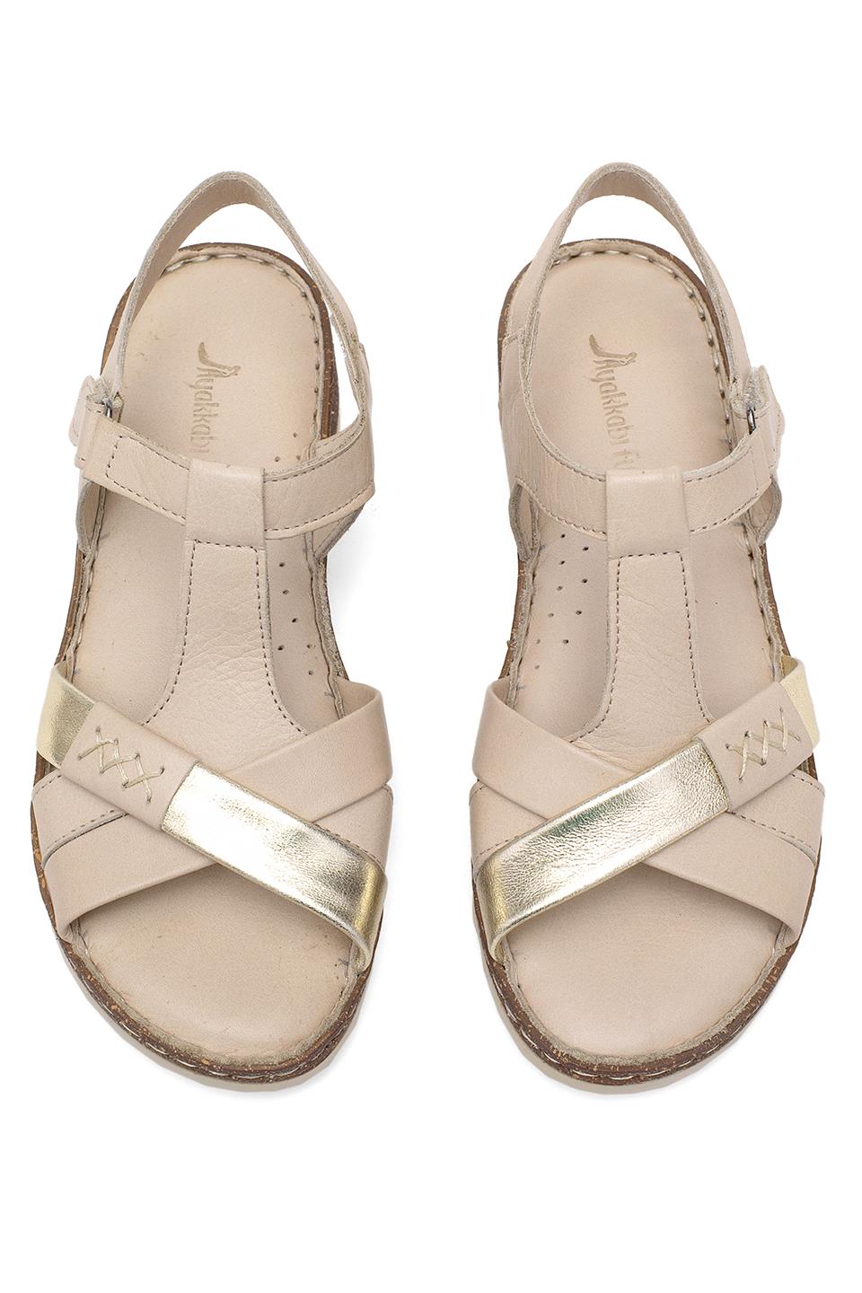 Elit Rhm207 Kadın Hakiki Deri Ortopedik Düz Sandalet Bej