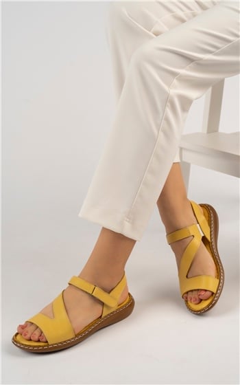 Elit Rhm216C Kadın Hakiki Deri Sandalet Sarı