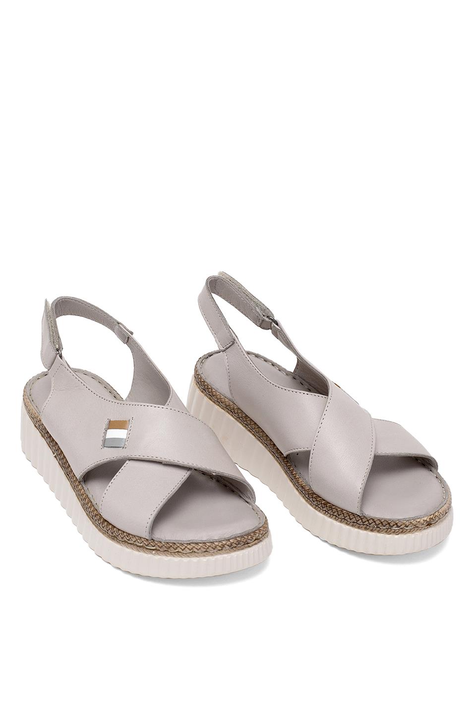 Elit Rhm408 Kadın Hakiki Deri Ortopedik Düz Sandalet Gri