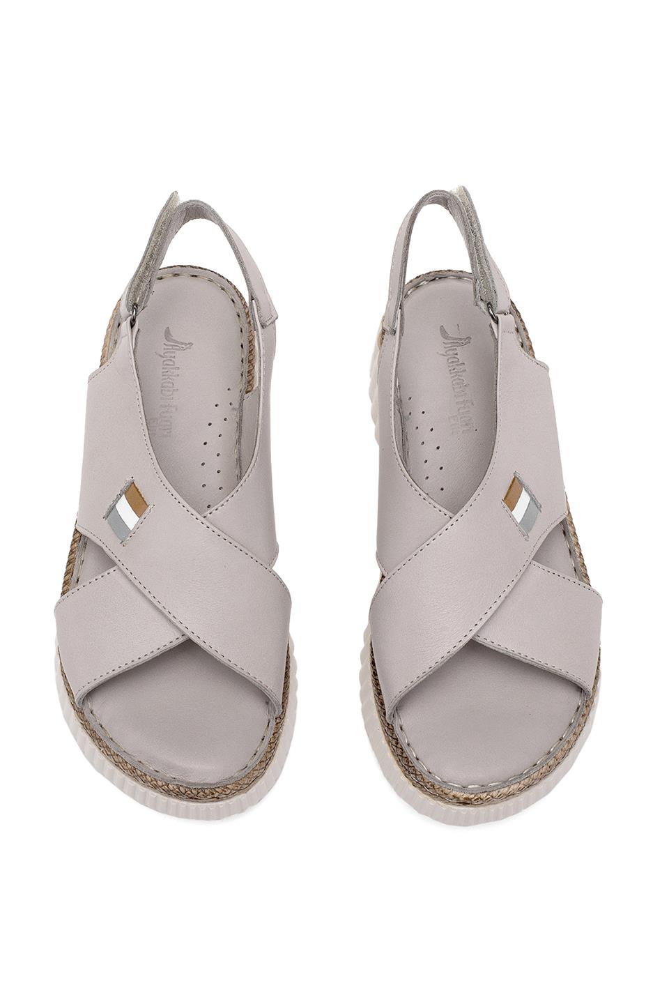 Elit Rhm408 Kadın Hakiki Deri Ortopedik Düz Sandalet Gri