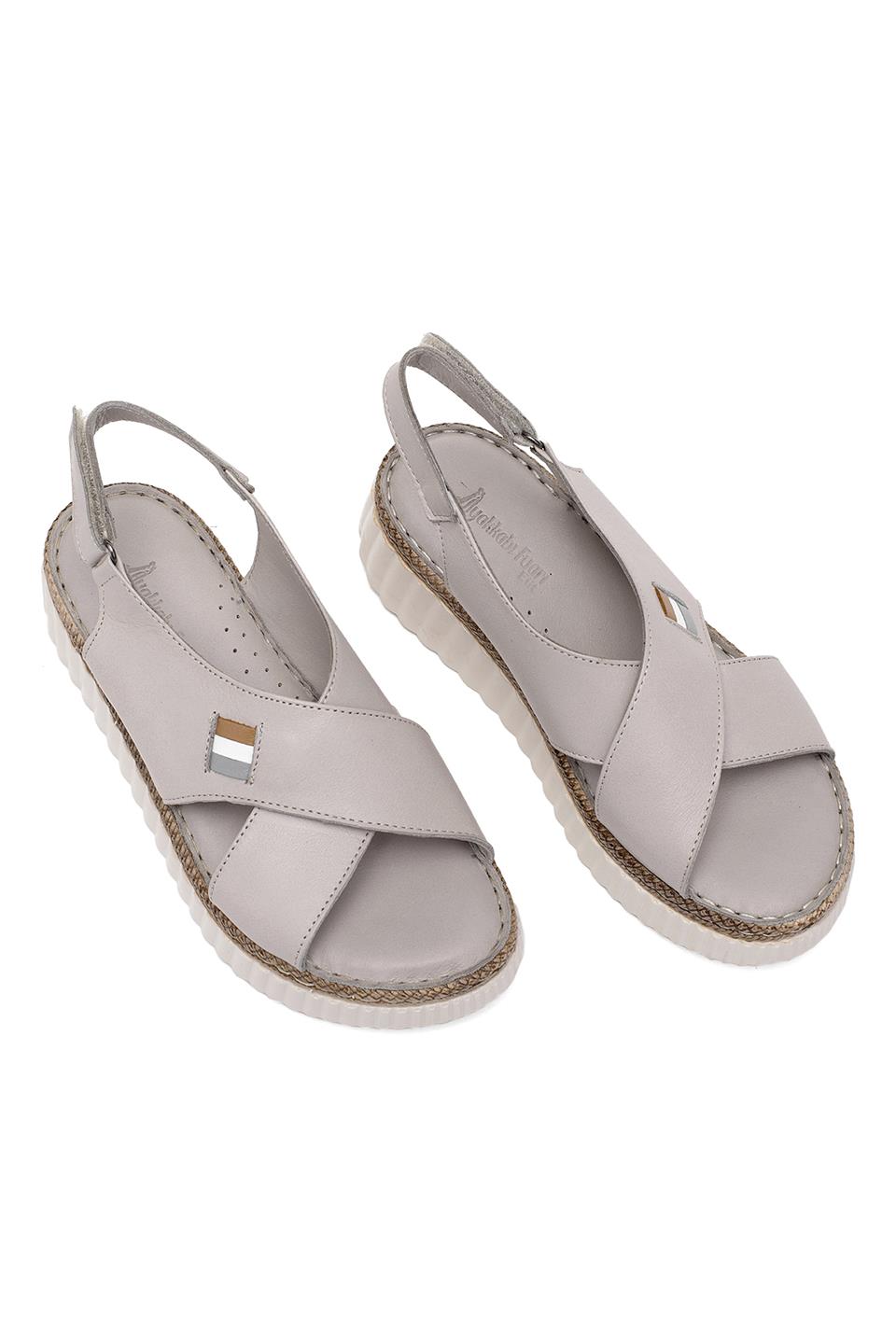 Elit Rhm408 Kadın Hakiki Deri Ortopedik Düz Sandalet Gri