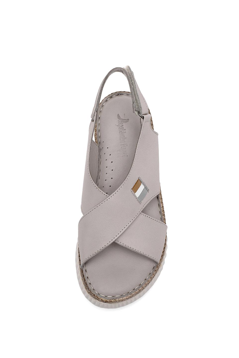 Elit Rhm408 Kadın Hakiki Deri Ortopedik Düz Sandalet Gri