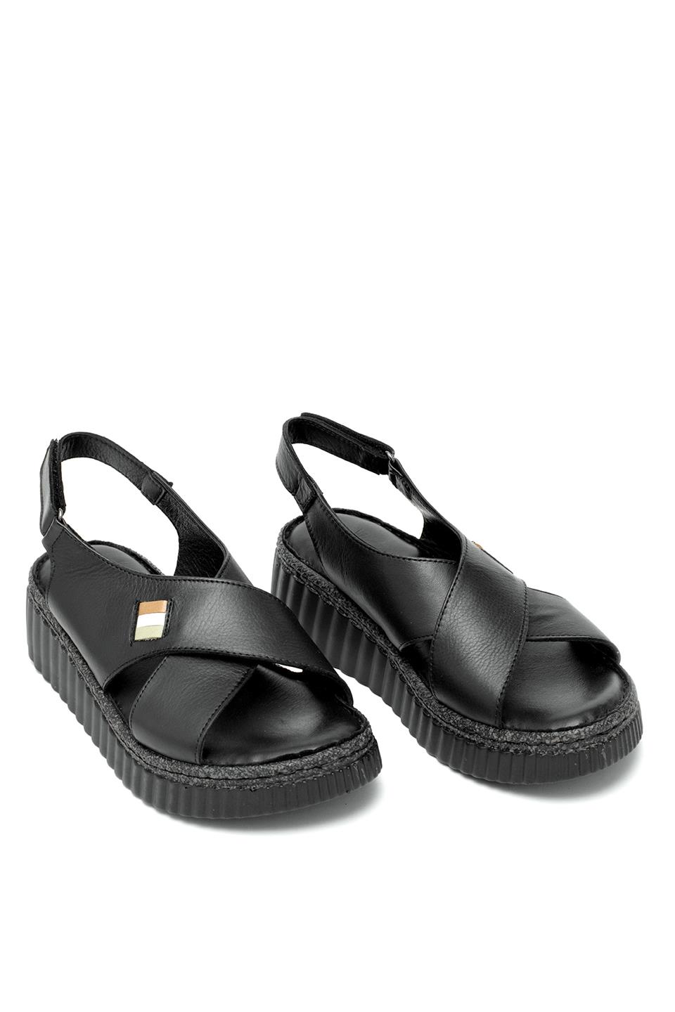 Elit Rhm408 Kadın Hakiki Deri Ortopedik Düz Sandalet Siyah