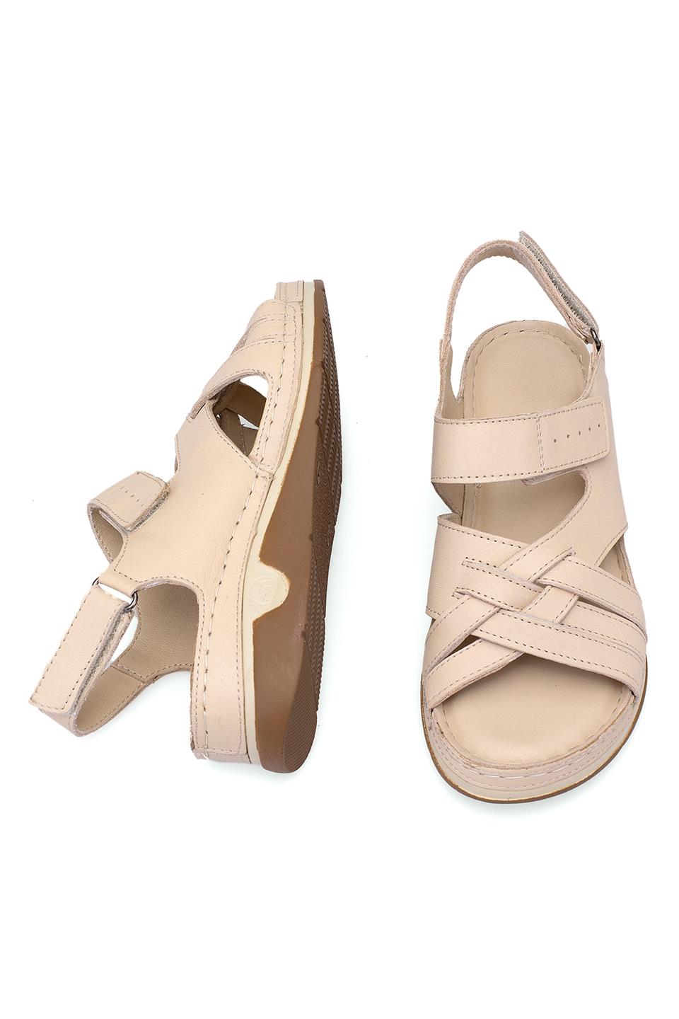 Elit RhmM-04 Kadın Hakiki Deri Ortopedik Düz Sandalet Bej