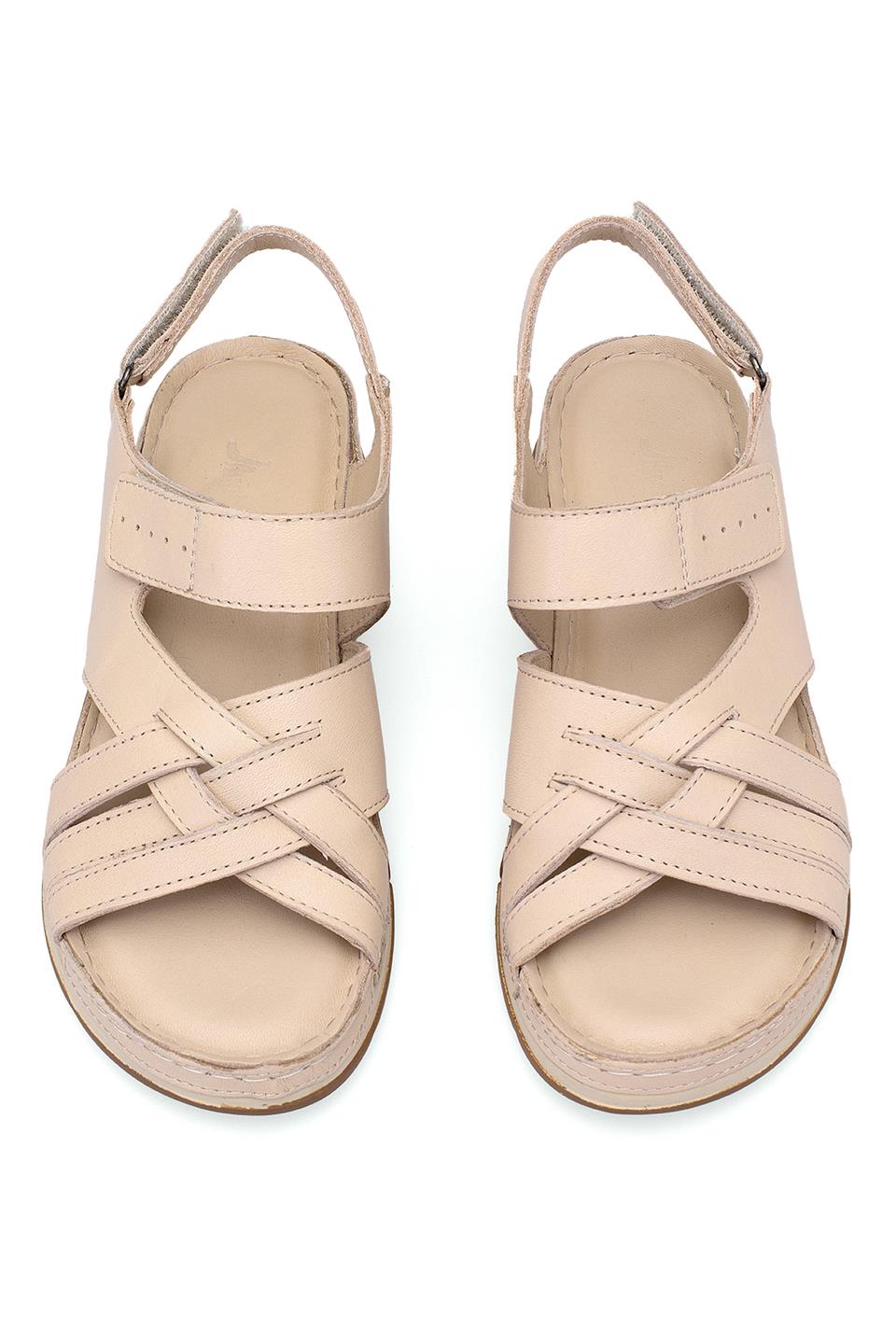 Elit RhmM-04 Kadın Hakiki Deri Ortopedik Düz Sandalet Bej