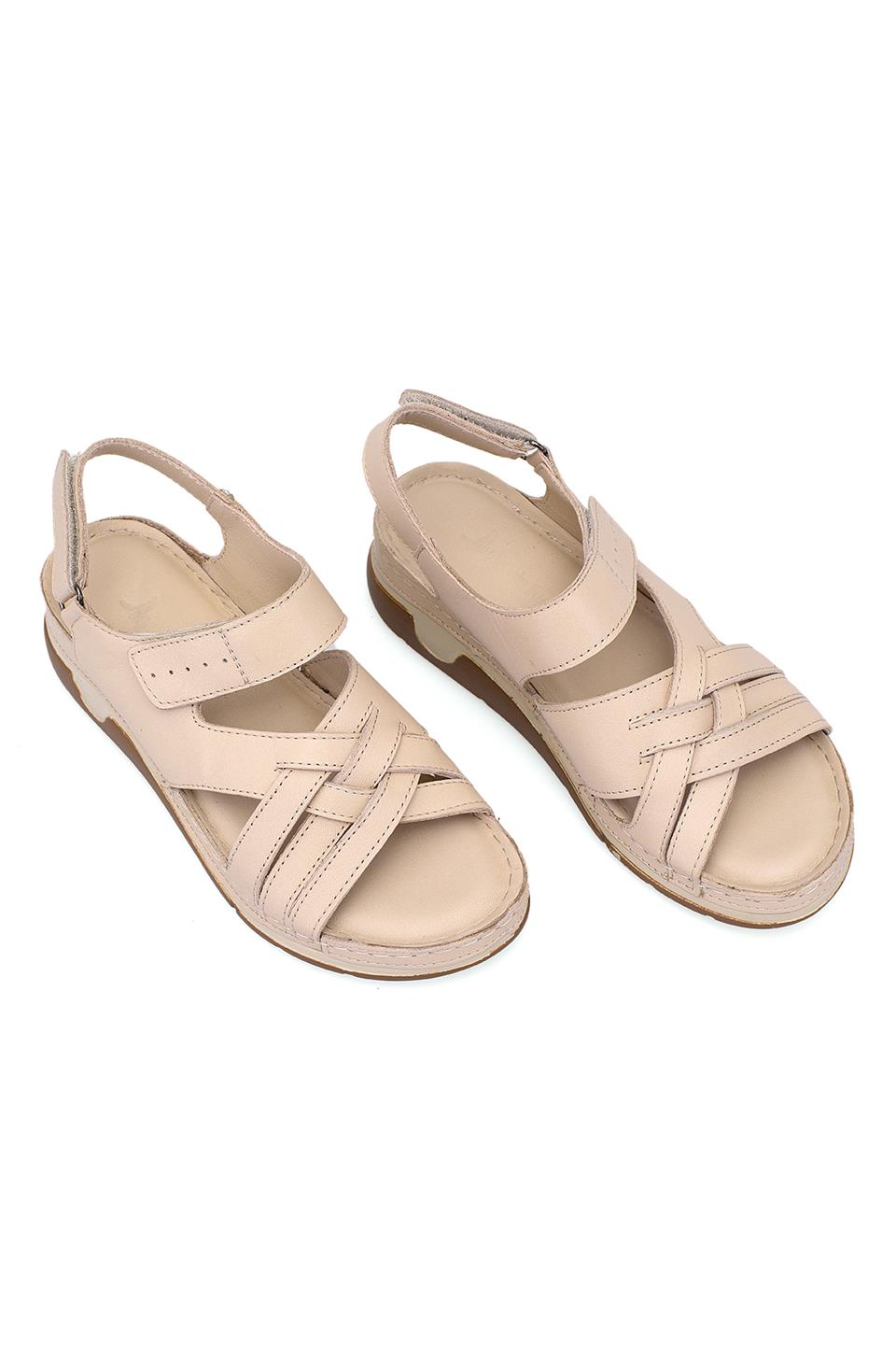 Elit RhmM-04 Kadın Hakiki Deri Ortopedik Düz Sandalet Bej