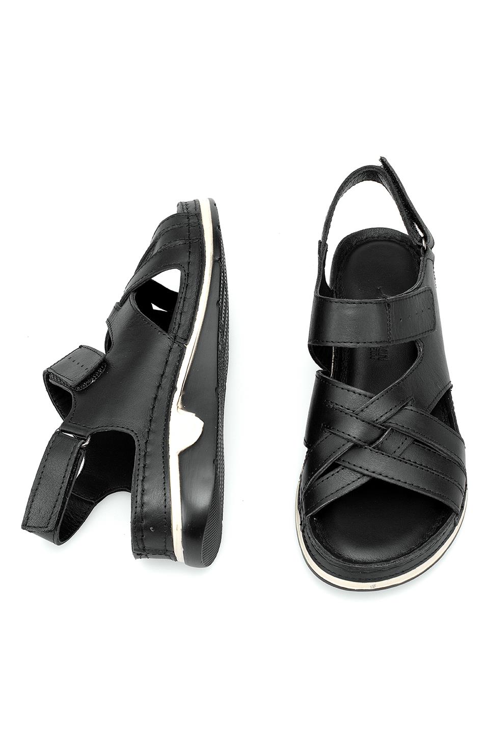 Elit RhmM-04 Kadın Hakiki Deri Ortopedik Düz Sandalet Siyah