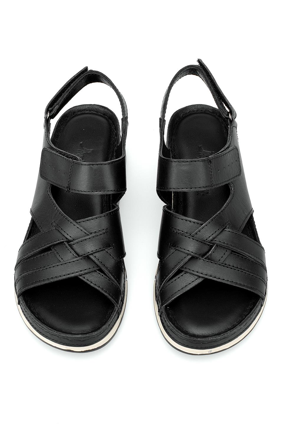 Elit RhmM-04 Kadın Hakiki Deri Ortopedik Düz Sandalet Siyah