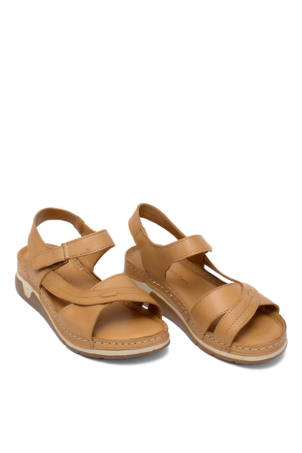 Elit RhmM-14 Kadın Hakiki Deri Ortopedik Düz Sandalet Taba