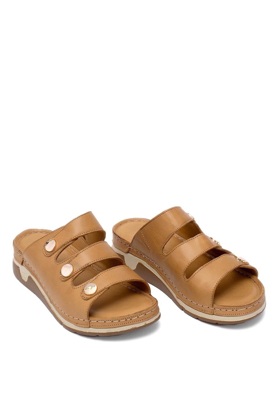 Elit RhmM-15 Kadın Hakiki Deri Ortopedik Düz Terlik Taba