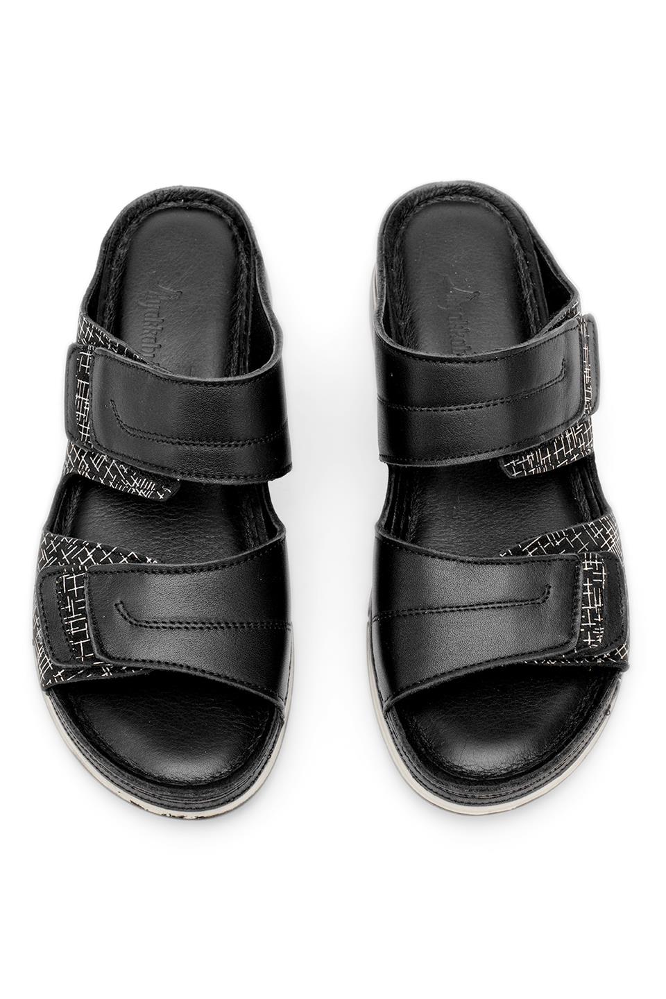 Elit RhmM-17 Kadın Hakiki Deri Ortopedik Düz Terlik Siyah